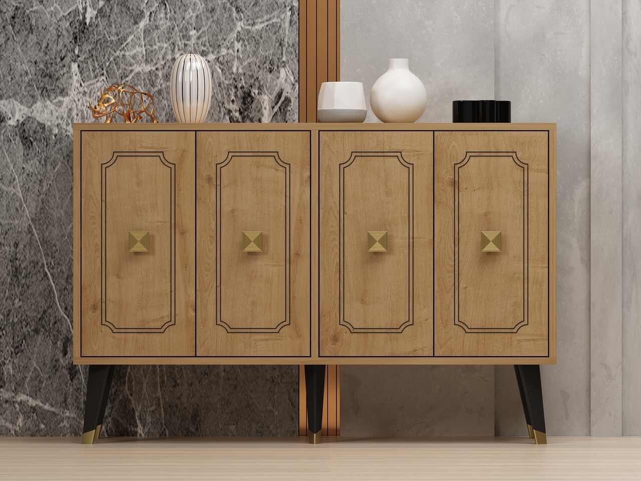 Consola, Hanah Home, Roland, 120x80x30 cm, Stejar safir / Aur - imagine 6